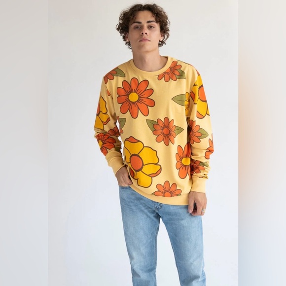 Floral‎ Yellow and Orange Sweatshirt Super Massive Retro Size Medium - Picture 1 of 7